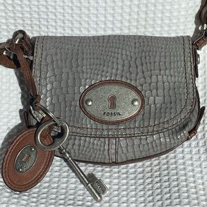 Fossil Vintage Maddox Gray Croc-Embossed Crossbody Bag Genuine leather